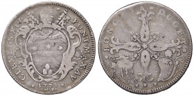 Clemente XIV (1769-1774) Bologna - Mezzo scudo da 2 lire 1773 A. V - Munt. 15 AG (g 11,60) RR
MB