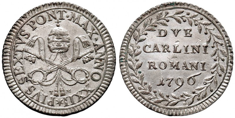 Pio VI (1774-1799) 2 Carlini 1796 A. XXII - Munt. 83 MI (g 4,20) Conservazione e...