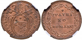Pio VI (1774-1799) Quattrino A. IX - Nomisma 219 CU (g 2,29) Conservazione eccezionale in rame rosso. In slab NGC MS66RB 5887105-032
FDC