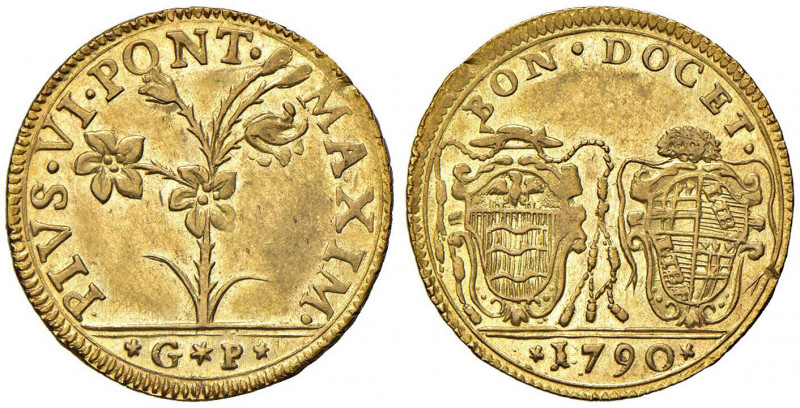 Pio VI (1774-1799) Bologna - Doppia 1790 - Munt. 182 AU (g 5,44) RRR Nessun pass...