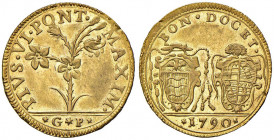 Pio VI (1774-1799) Bologna - Doppia 1790 - Munt. 182 AU (g 5,44) RRR Nessun passaggio censito su acsearch. Modestissime abrasioni marginali del tondel...