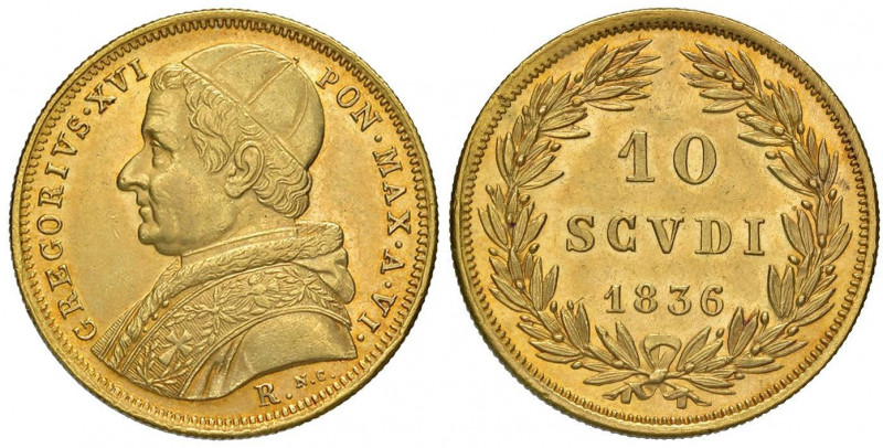 Gregorio XVI (1831-1846) 10 Scudi 1836 A. VI - Nomisma 353 AU (g 17,34) 
SPL