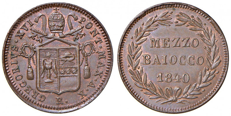 Gregorio XVI (1831-1846) Mezzo baiocco 1840 A. X - Nomisma 547 CU (g 4,99) RR Co...