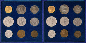 Pio XII (1939-1958) Divisionale 1941 - Nomisma 737 AU, AG, NI, CU RR Lotto di nove monete in astuccio blu con lo stemma papale 
qFDC-FDC