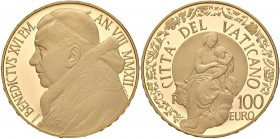 Benedetto XVI (2005-2013) 100 Euro 2012 - AU (g 30,00) La Madonna di Foligno. In astuccio originale e certificato, tiratura di 999 esemplari. Con l’in...