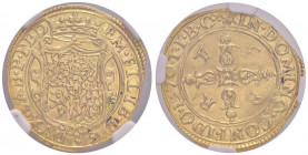 Emanuele Filiberto (1553-1580) Scudo d’oro 1570 sigla T I B - MIR (nuova edizione) 570f AU (g 3,20) RR In slab NGC MS62 2093326-010
qFDC