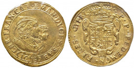Carlo Emanuele II (reggenza della madre, 1638-1648) Quadrupla 1643 - MIR (nuova edizione) 848C AU (g 13,30) RRR Sigillato SPL da Cavaliere F.
SPL