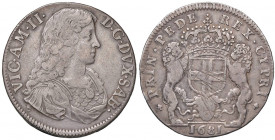 Vittorio Amedeo II (1680-1730) Mezzo scudo bianco 1681 - MIR (nuova edizione) 865b (indicato R/6) AG (g 13,36) RRR Graffi di conio al R/ ma bell’esemp...