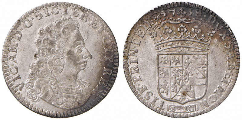 Vittorio Amedeo II (1680-1730) Lira 1718 - MIR (nuova edizione) 995b AG (g 5,89)...