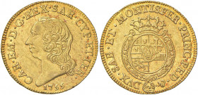 Carlo Emanuele III (1755-1773) Doppia 1755 - Nomisma 112 AU (g 9,63)
SPL/qFDC