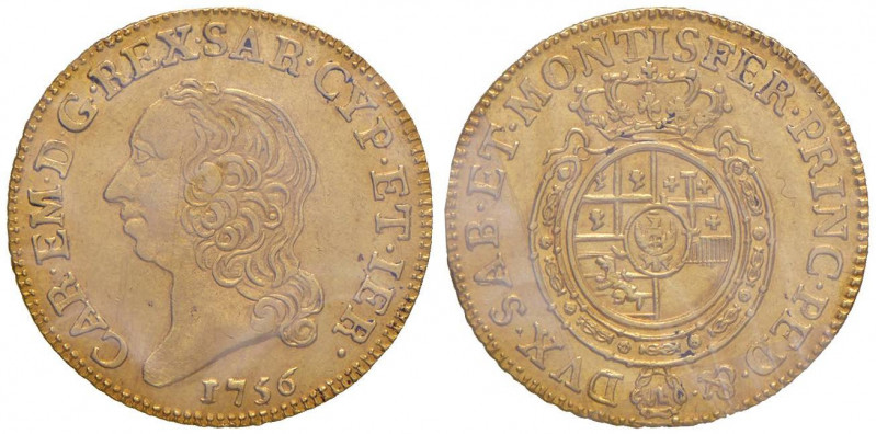 Carlo Emanuele III (1755-1773) Doppia 1756 - Nomisma 113 AU RRR Sigillato BB+/SP...