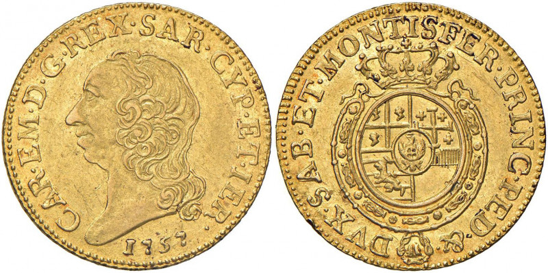 Carlo Emanuele III (1755-1773) Doppia 1757 - Nomisma 114 AU (g 9,61) RR
SPL/qFD...