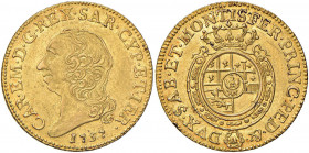 Carlo Emanuele III (1755-1773) Doppia 1757 - Nomisma 114 AU (g 9,61) RR
SPL/qFDC