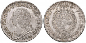 Carlo Emanuele III (1755-1773) Mezzo scudo 1772 - Nomisma 176 (indicato R/4) AG (g 17,49) RRRR
BB/BB+