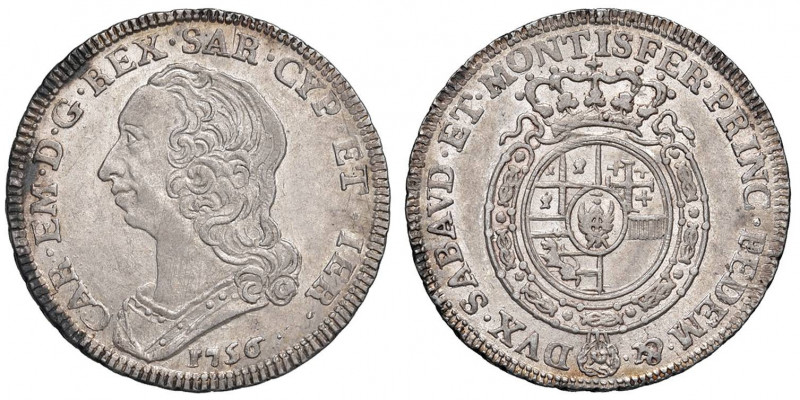 Carlo Emanuele III (1755-1773) Quarto di scudo 1756 - Nomisma 178 AG (g 8,75) Os...