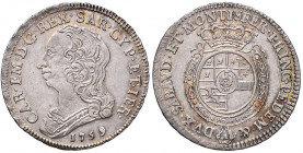 Carlo Emanuele III (1755-1773) Quarto di scudo 1759 - Nomisma 181 AG (g 8,80) R Schiacciature sul bordo ma splendido esemplare
SPL+/qFDC
