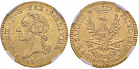 Vittorio Amedeo III (1773-1796) Mezza doppia 1786 - Nomisma 308 AU (g 4,56) In slab NGC MS64 5887104-070 
FDC