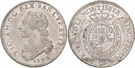Vittorio Amedeo III (1773-1796) Quarto di scudo 1774 - Nomisma 347 AG (g 8,76) Bei fondi brillanti, bell’esemplare
SPL+