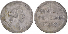 Carlo Emanuele IV (1796-1802) Monetazione per la Sardegna - Reale 1798 - Nomisma 496 (indicato R/2) MI (g 3,15) RR 
BB