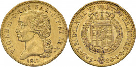 Vittorio Emanuele I (1814-1821) 20 Lire 1817 7 ribattuto su 6 - Nomisma 509 AU R Minimo graffietto sulla guancia al D/ e colpo al bordo 
BB+