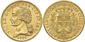 Vittorio Emanuele I (1814-1821) 20 Lire 1821 - Nomisma 514 AU RRR Variante con PRINC senza punto. Conservazione eccezionale 
SPL+/qFDC