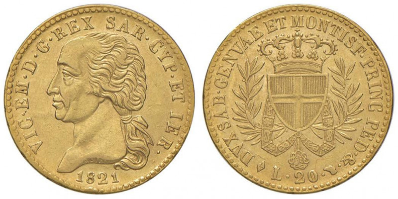 Vittorio Emanuele I (1814-1821) 20 Lire 1821 - Nomisma 514 AU RRR Variante con P...