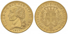 Vittorio Emanuele I (1814-1821) 20 Lire 1821 - Nomisma 514 AU RRR Variante con PRINC senza punto. Colpetti al bordo ma di bella qualità 
qSPL