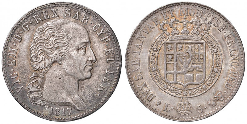 Vittorio Emanuele I (1814-1821) 5 Lire 1817 - Nomisma 516 AG R Minime screpolatu...