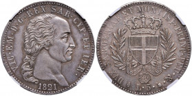 Vittorio Emanuele I (1814-1821) 5 Lire 1821 - Nomisma 520 AG In slab NGC MS 62 5887102-010. Conservazione eccezionale per questo tipo di moneta
FDC