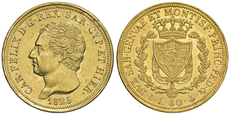 Carlo Felice (1821-1831) 80 Lire 1825 G - Nomisma 523; Pag. 25 AU R Colpi al bor...