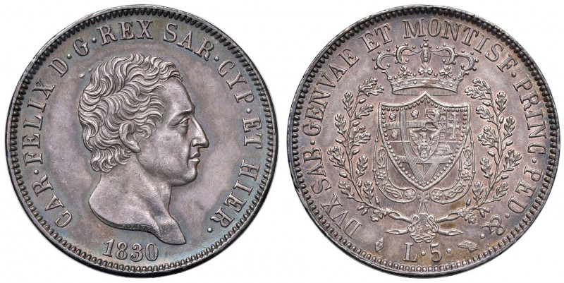 Carlo Felice (1821-1831) 5 Lire 1830 T L - Nomisma 573 AG Minimi colpetti al bor...