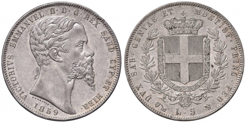 Vittorio Emanuele II (1849-1861) 5 Lire 1859 G - Nomisma 788 AG R Colpo al bordo...