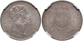 Vittorio Emanuele II re eletto (1859-1861) Lira 1859 B - Nomisma 829 AG R In slab NGC MS65 5887105-033 
FDC