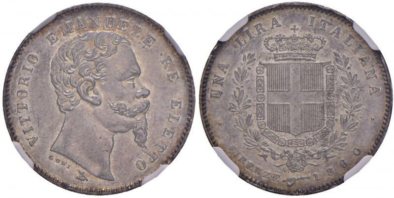 Vittorio Emanuele II re eletto (1859-1861) Lira 1860 F mano con scettro - Nomism...