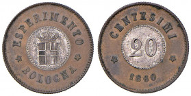 Studi per la monetazione del Regno (1860-1861) Bologna - 20 Centesimi 1860 - P.P. 44 Bimetallico (g 2,61) RRR
SPL