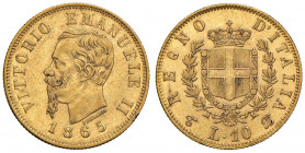 Vittorio Emanuele II (1861-1878) 10 Lire 1865 T - Nomisma 874 AU R Di insolita qualità 
SPL/SPL+