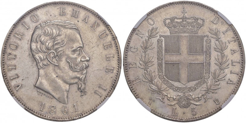 Vittorio Emanuele II (1861-1878) 5 Lire 1861 T - Nomisma 878 AG RR In slab NGC M...