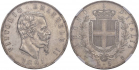 Vittorio Emanuele II (1861-1878) 5 Lire 1861 T - Nomisma 878 AG RR In slab NGC MS61 5887102-017. Splendido esemplare per questo millesimo 
FDC