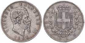 Vittorio Emanuele II (1861-1878) 5 Lire 1866 N - Nomisma 884 RRRR Diffusi colpetti al bordo e graffietti ma ancora un buon esemplare per questo milles...