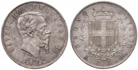 Vittorio Emanuele II (1861-1878) 5 Lire 1872 M - Nomisma 891 AG Minimo colpetto al bordo 
FDC