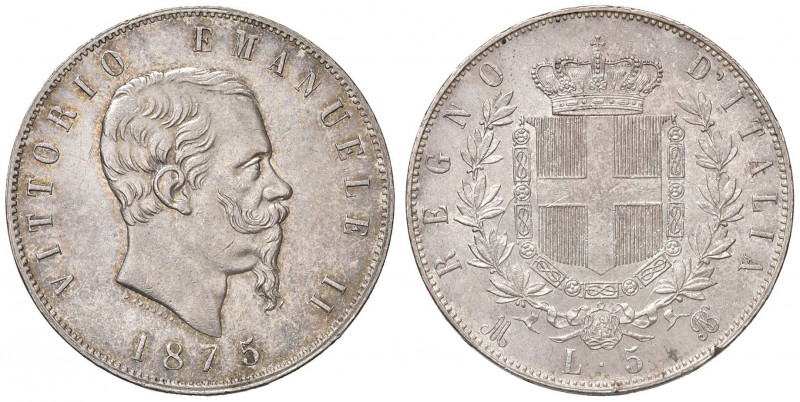 Vittorio Emanuele II (1861-1878) 5 Lire 1875 M - Nomisma 897 AG Colpo al ciglio ...