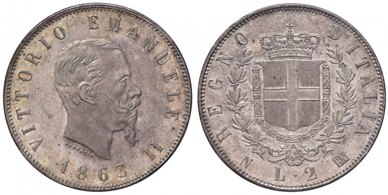 Vittorio Emanuele II (1861-1878) 2 Lire 1863 N stemma - Nomisma 905 AG Esemplare...