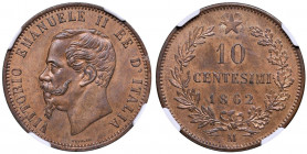Vittorio Emanuele II (1861-1878) 10 Centesimi 1862 M - Nomisma 938 CU In slab NGC MS65rb 5887104-021. Conservazione eccezionale
FDC