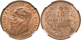 Vittorio Emanuele II (1861-1878) 10 Centesimi 1866 N - Nomisma 942 CU In slab NGC MS 65 RB
FDC