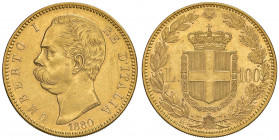 Umberto I (1878-1900) 100 Lire 1880 - Nomisma 970 AU RRRR Tiratura di soli 145 esemplari. Graffietti nei campi del D/ e la croce nello stemma al R/ ma...