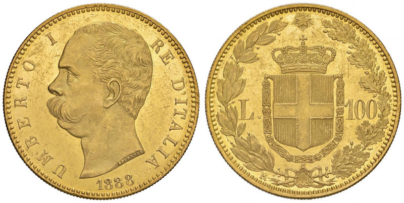 Umberto I (1878-1900) 100 Lire 1888 - Nomisma 973 AU RR Minimi segnetti da conta...