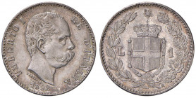 Umberto I (1878-1900) Lira 1892 - Nomisma 1008 AG RR Sul bordo un curioso errore con una rosetta sopra la E di un FERT 
SPL+/FDC