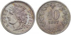 Umberto I (1878-1900) 10 Centesimi 1897 Progetto - P.P. 133 NI (g 2,51) RRRR Questo splendido progetto rappresenta lo studio per una nuova moneta da 1...