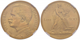 Vittorio Emanuele III (1900-1946) 100 Lire 1912 - Nomisma 1048 AU RR In slab NGC MS64+ 4824487-081. Un esemplare di eccezionale freschezza con splendi...