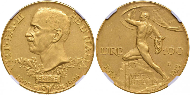 Vittorio Emanuele III (1900-1946) 100 Lire 1925 - Nomisma 1054 AU RR In slab NGC...